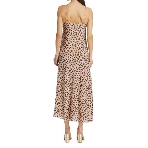 Theory Flora Beige Leopard Animal Print Silk Slip Midi Dress Size 8 NEW - Picture 2 of 7